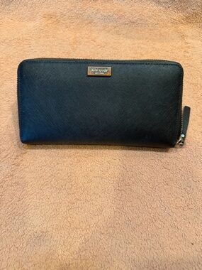 kate spade Black Zip Around Saffiano Leather Wallet